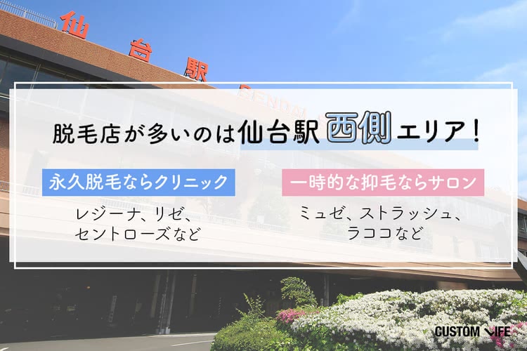 仙台駅周辺の地図を参考にした脱毛店密集エリアは「西側」